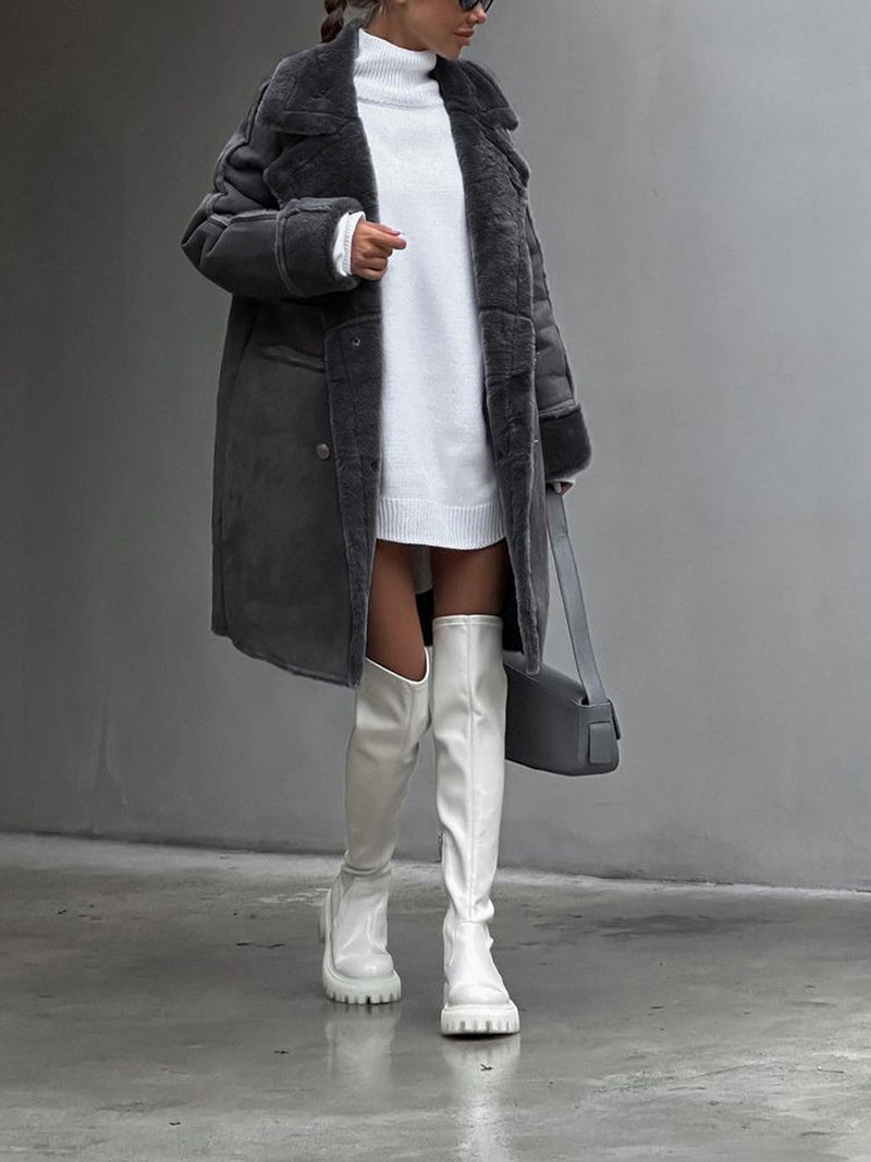 Long Coat for Women - Shearling Trim - Image 4