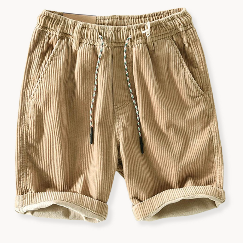 Corduroy Relaxed Fit Shorts for men - Elastic Waist Drawstring Waist - Cuffed Hem Casual Style - Image 1