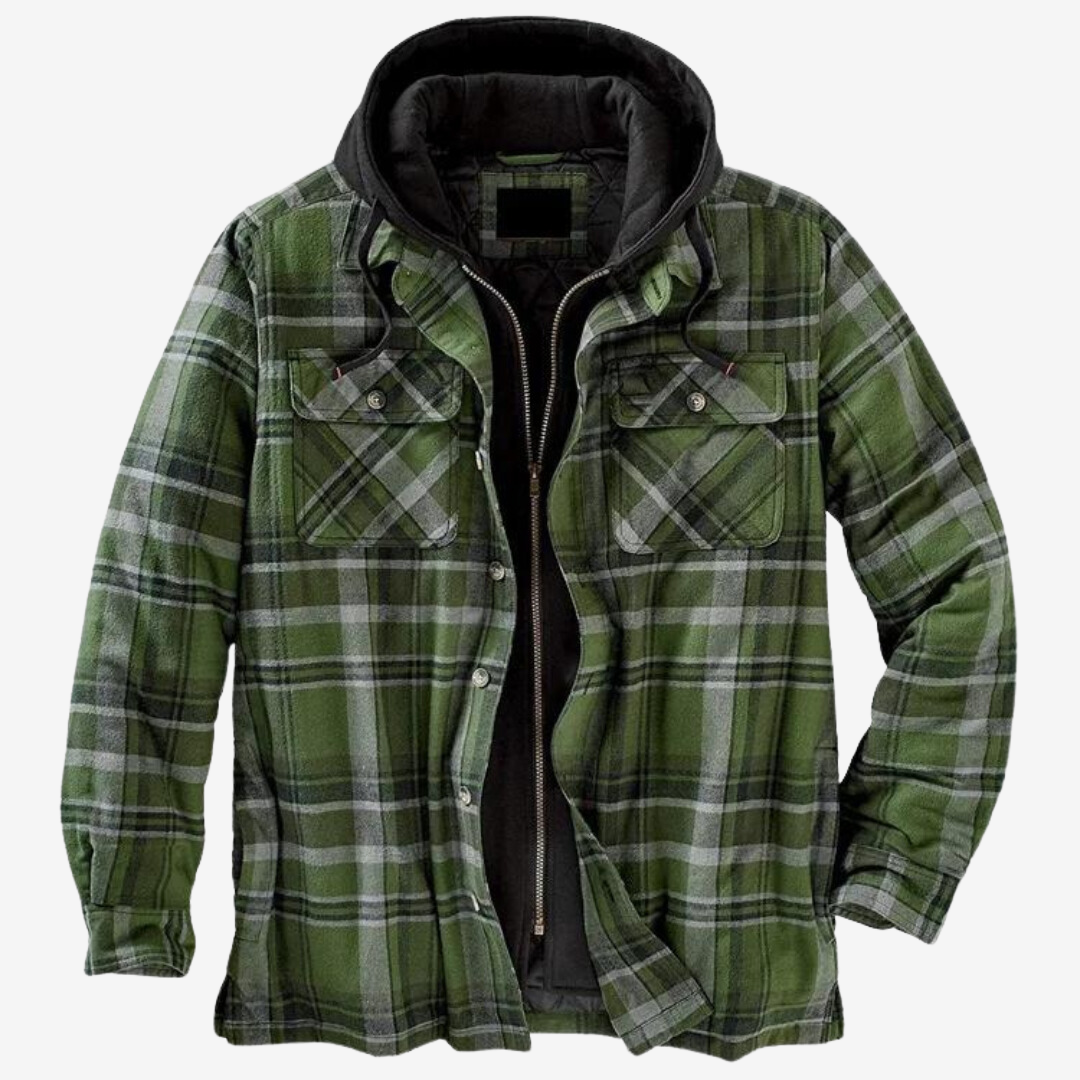 Plaid Hooded Jacket for Men - Button-Down Closure - Image 5