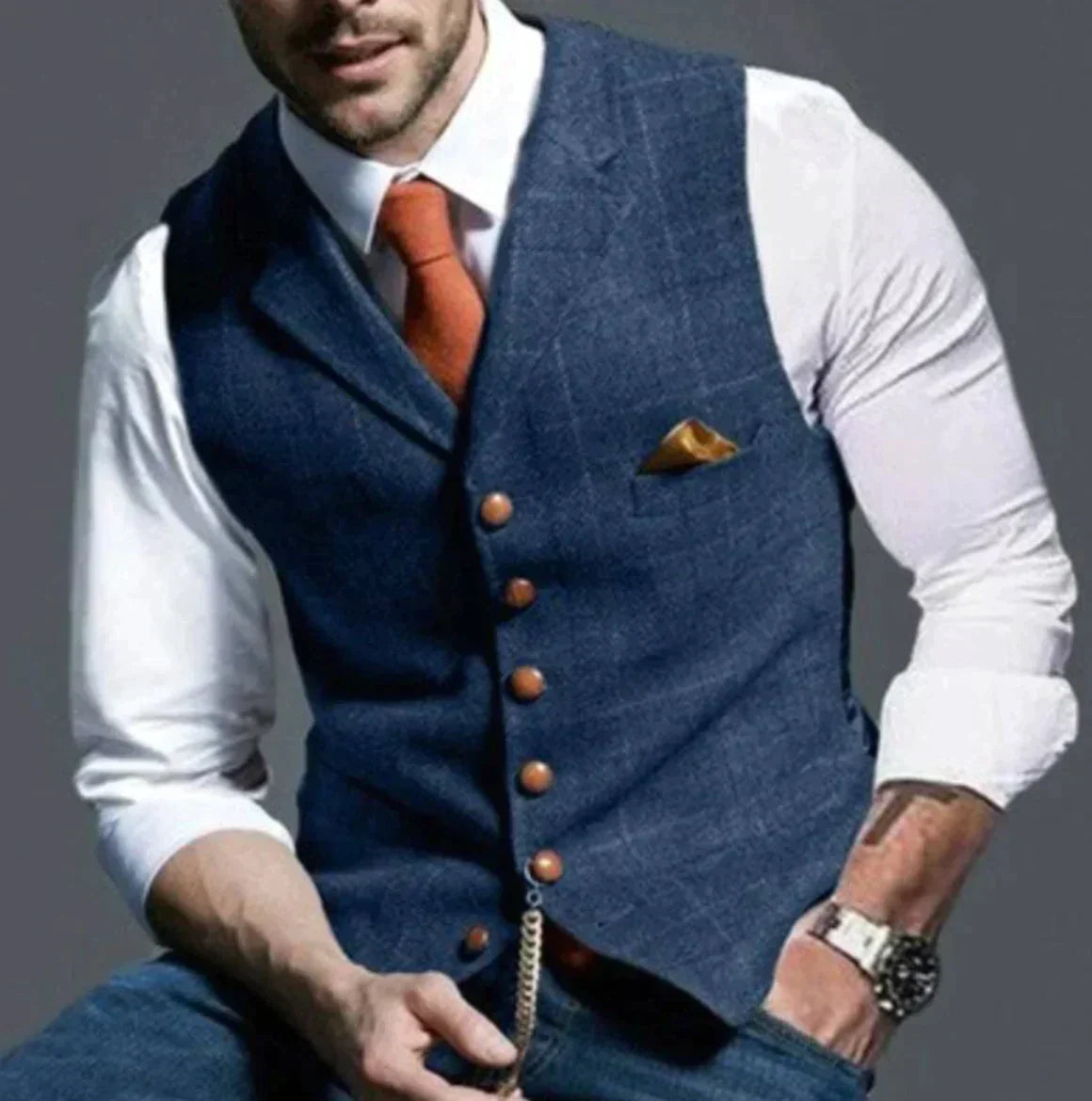 Tweed Suit Vest for Men - Notch Lapel - Image 6