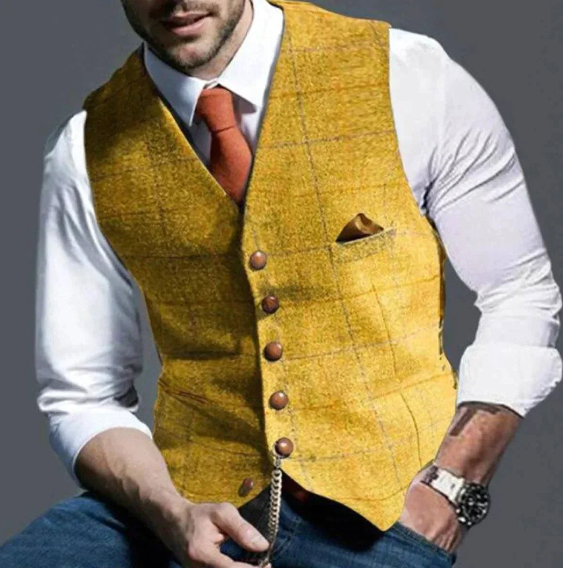 Tweed Suit Vest for Men - Notch Lapel - Image 4