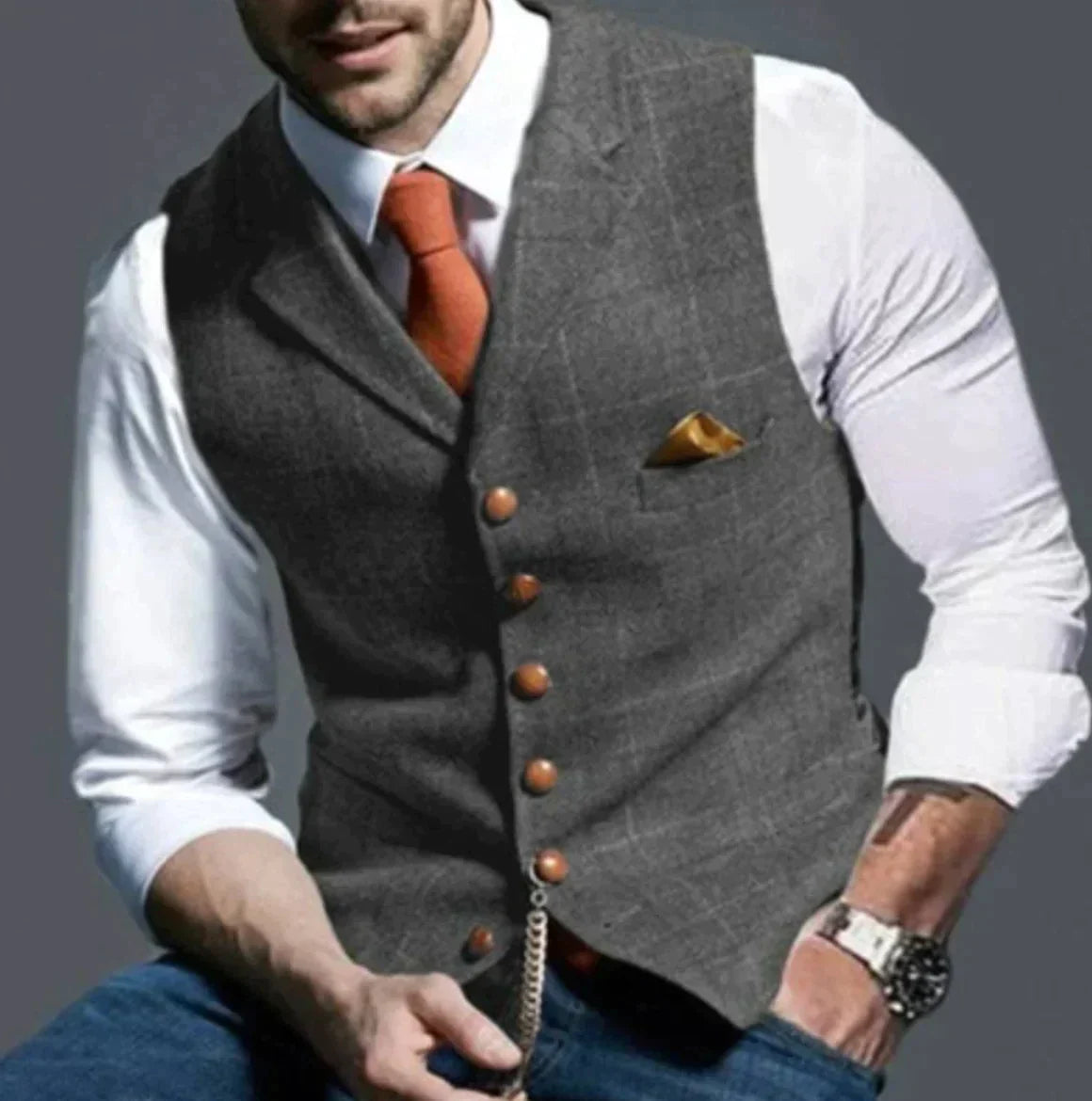 Tweed Suit Vest for Men - Notch Lapel - Image 3