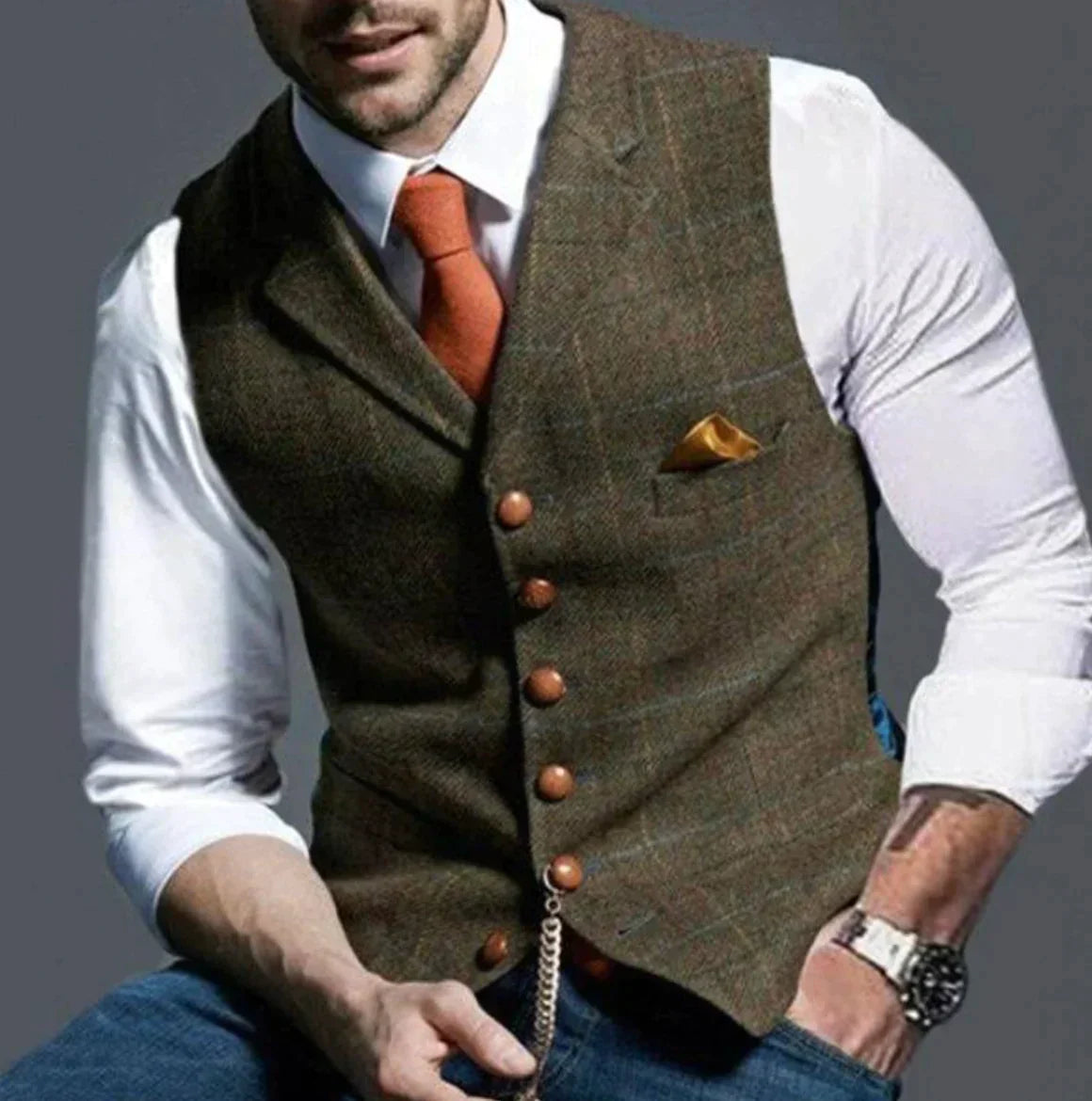 Tweed Suit Vest for Men - Notch Lapel - Image 2