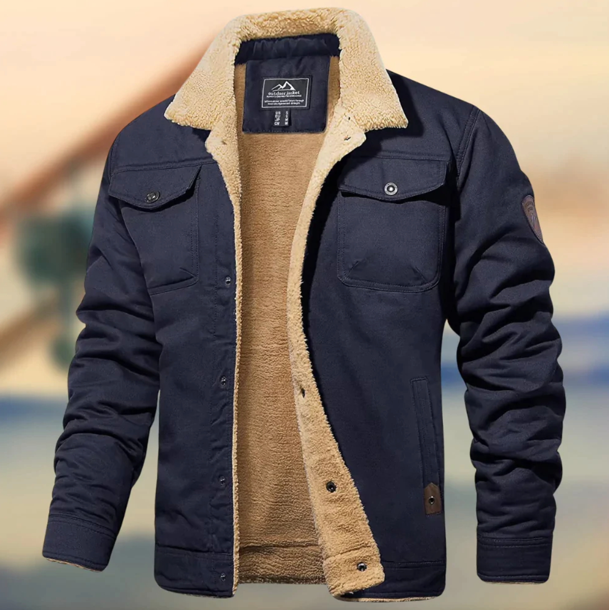 Sherpa Collar Button-Down Jacket for Men - Cargo Pockets - Image 3