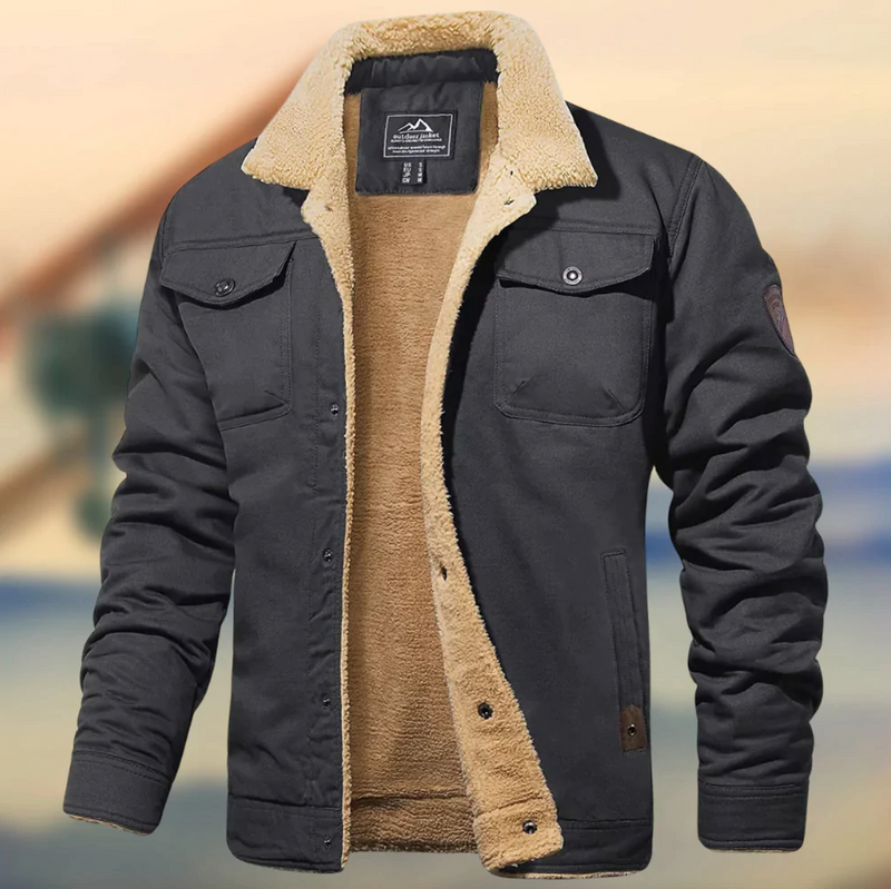 Sherpa Collar Button-Down Jacket for Men - Cargo Pockets - Image 4