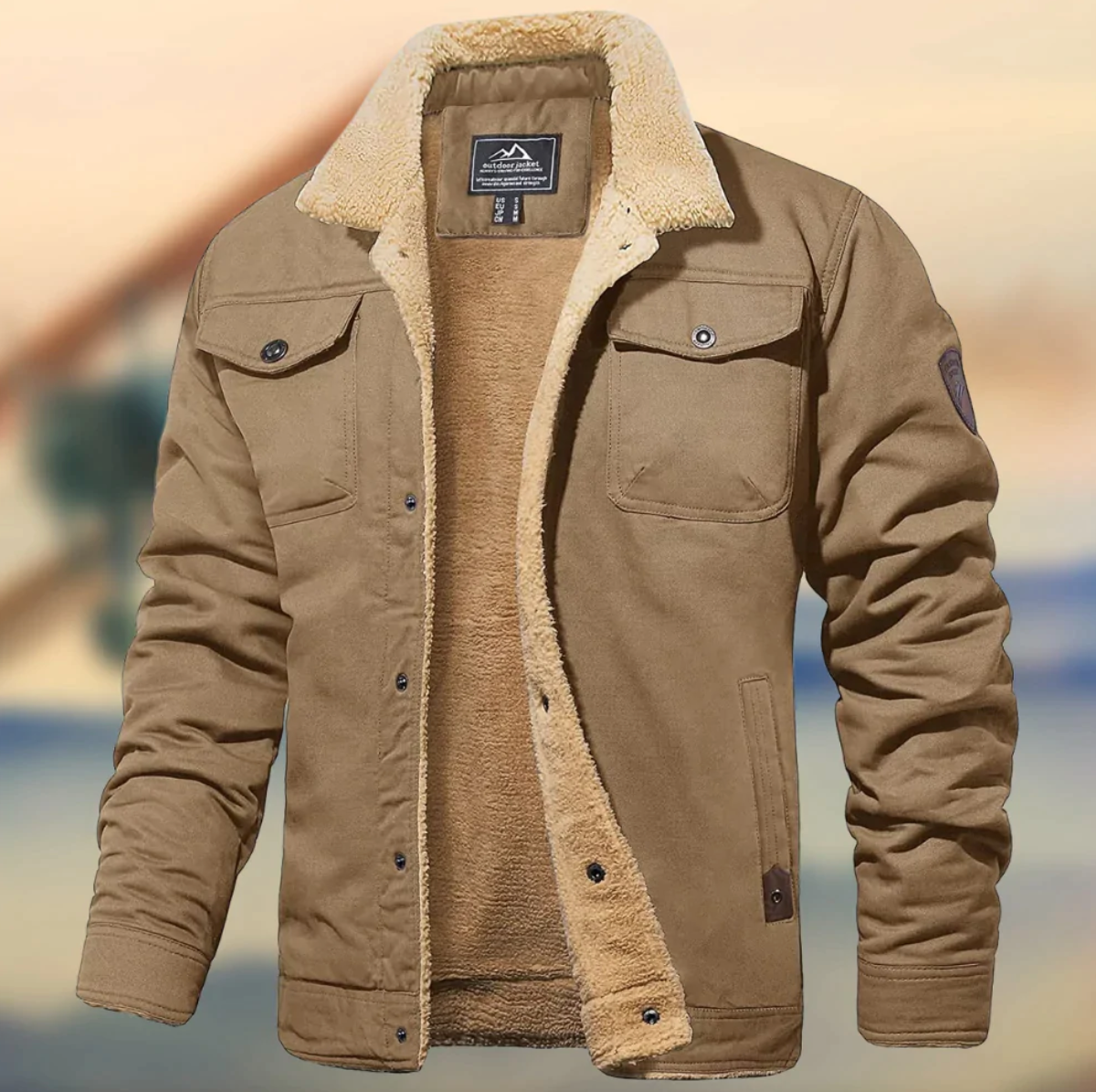 Sherpa Collar Button-Down Jacket for Men - Cargo Pockets - Image 5