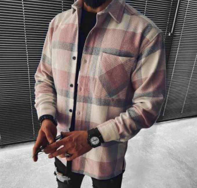 Plaid Button-Down Jacket for Men - Chest Pocket - Image 3