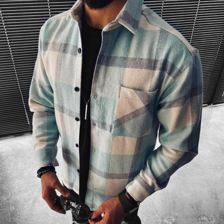 Plaid Button-Down Jacket for Men - Chest Pocket - Image 1