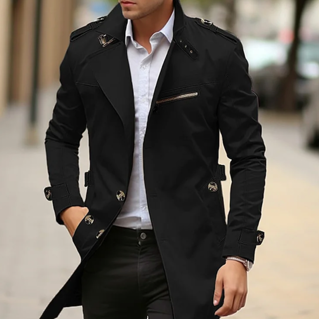 Double-Breasted Trench Coat for Men - Button-Down - Image 2