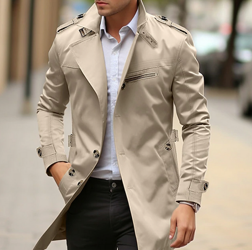 Double-Breasted Trench Coat for Men - Button-Down - Image 1