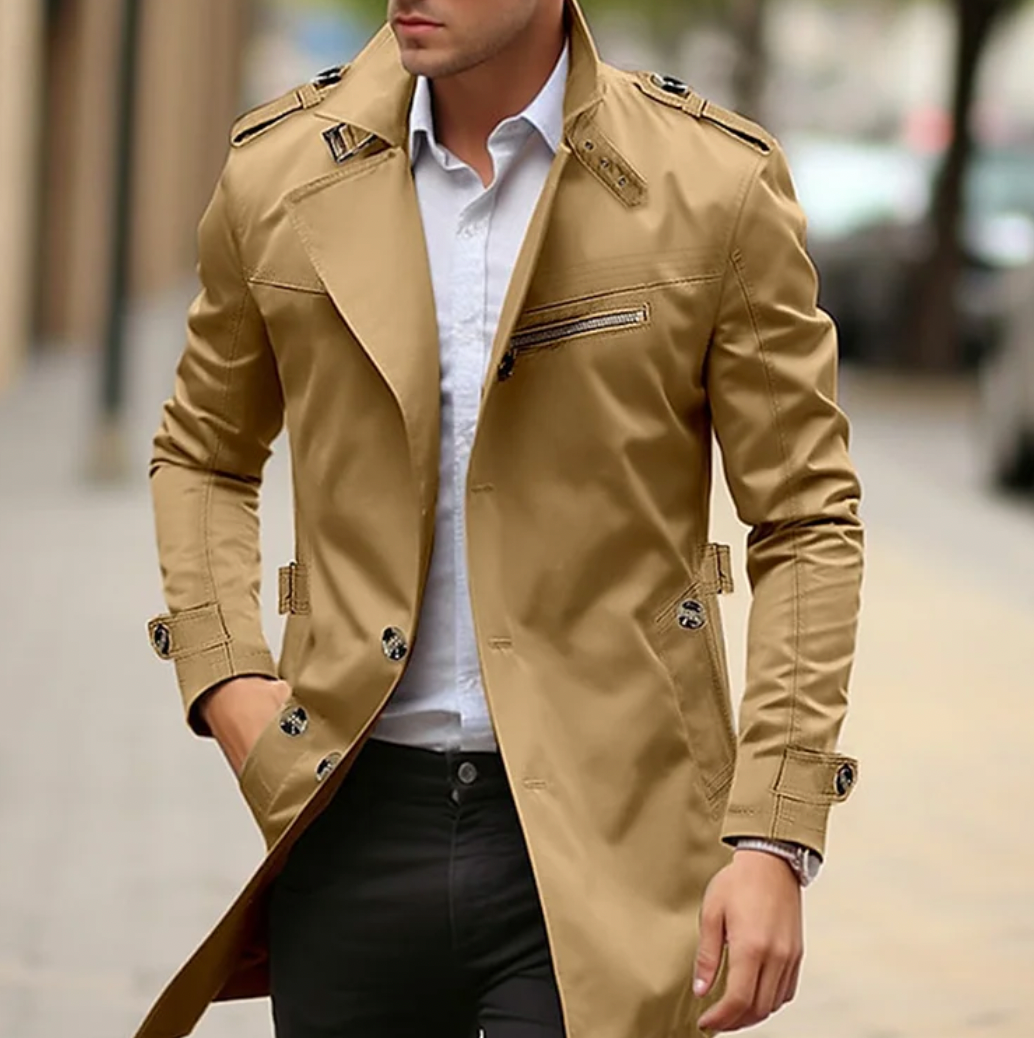 Double-Breasted Trench Coat for Men - Button-Down - Image 5