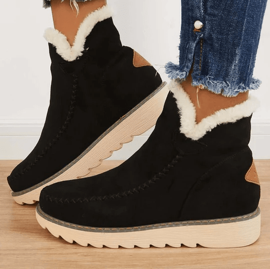 Faux Fur Trim Ankle Boots for Women - Lug Sole - Image 4