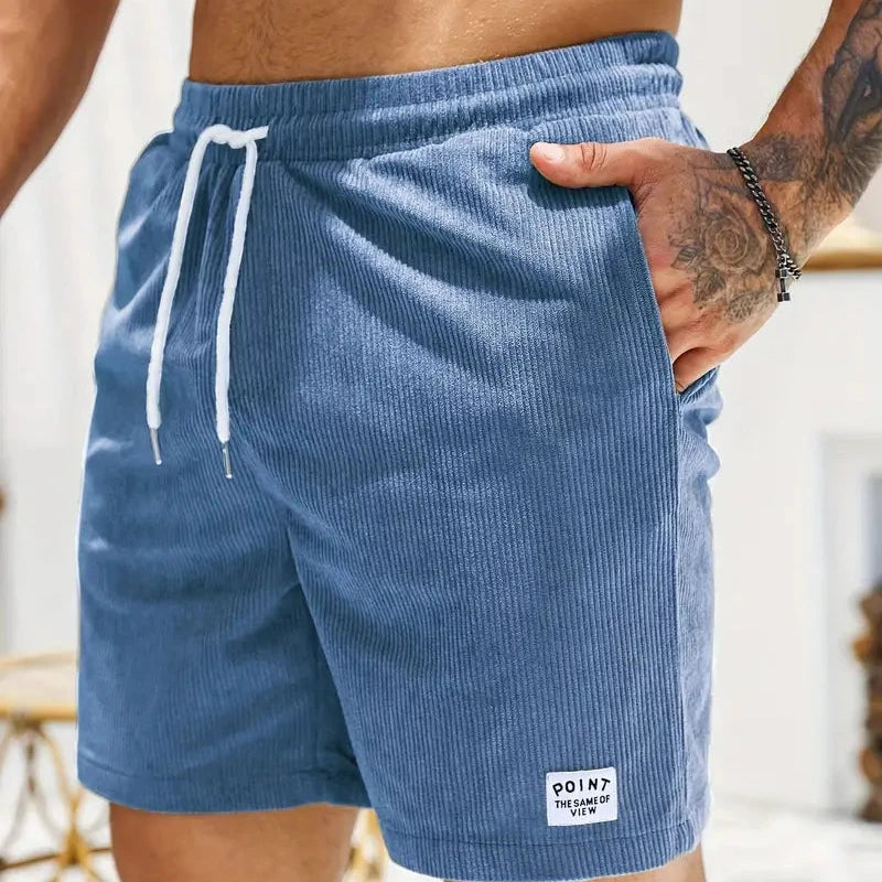 Corduroy Casual Shorts for Men - Drawstring Relaxed Fit - Patch Detail Knee Length - Image 16