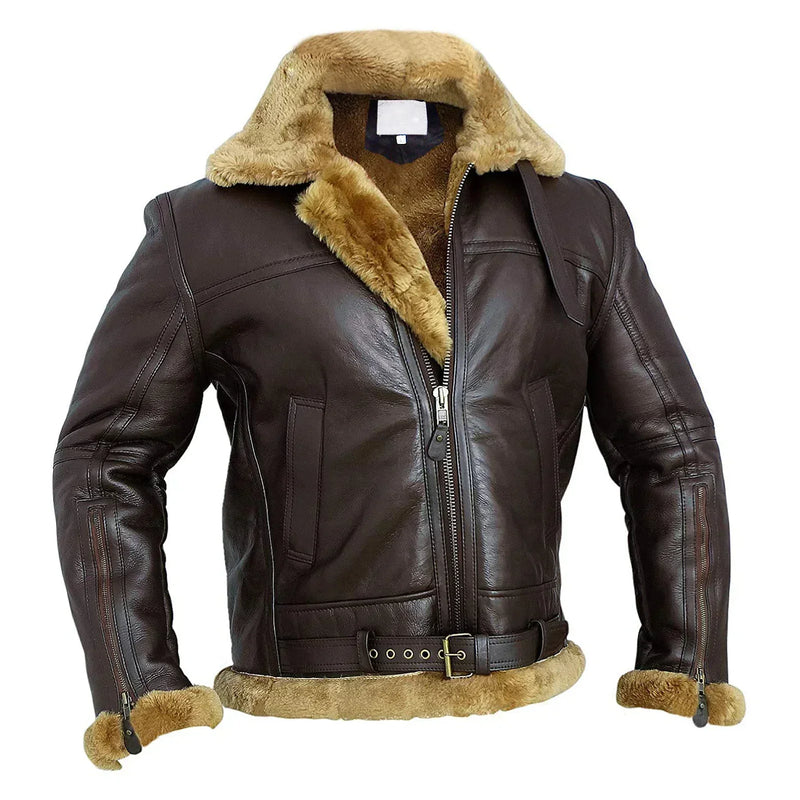 Leather Aviator Jacket for Men - Fur Collar - Image 1