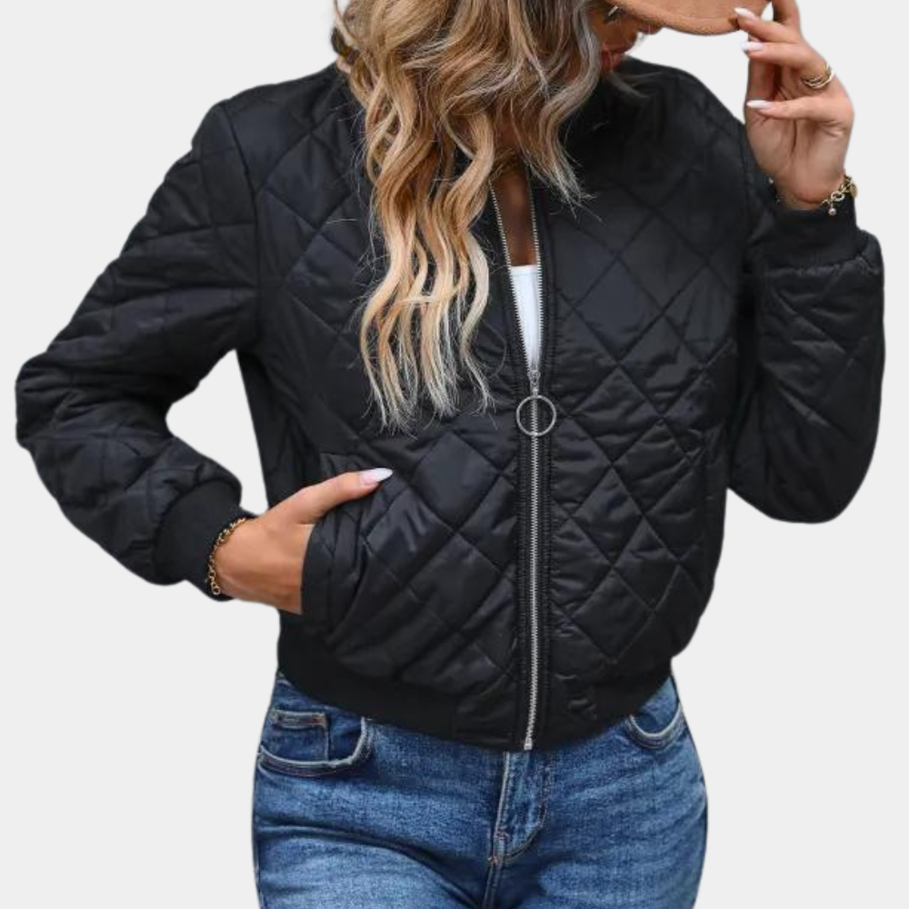 Quilted Bomber Jacket for Women - Long Sleeve - Image 1