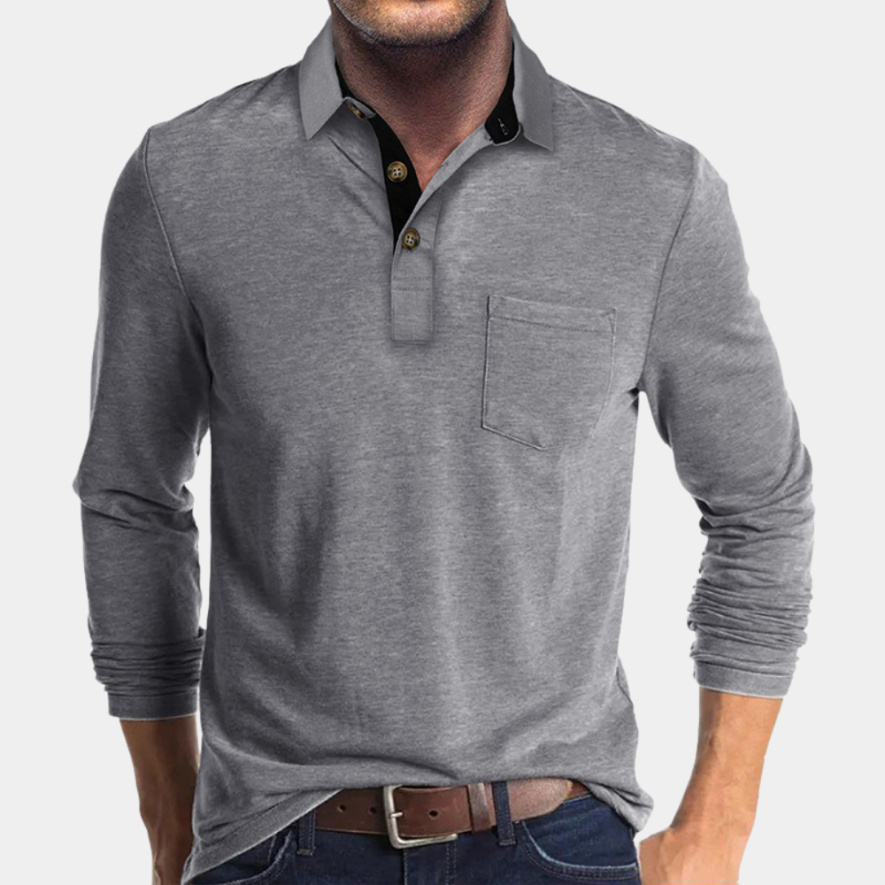 Long Sleeve Polo Shirt for Men - Pocket - Image 5