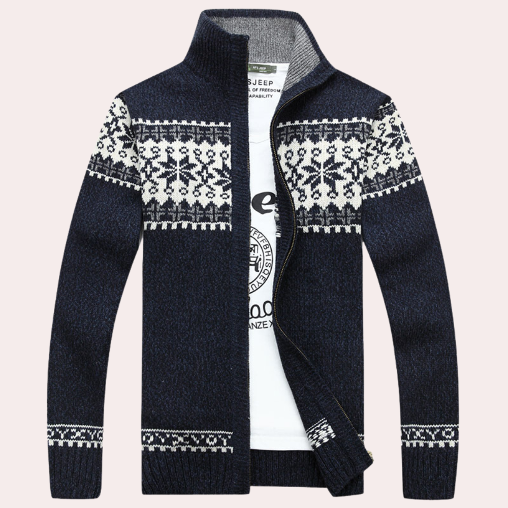 Knit Zip Up Jacket for Men - Stand Collar - Image 1