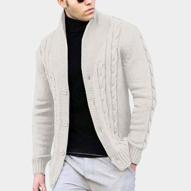Cable Knit Shawl Collar Jacket for Men - Button Down - Image 6