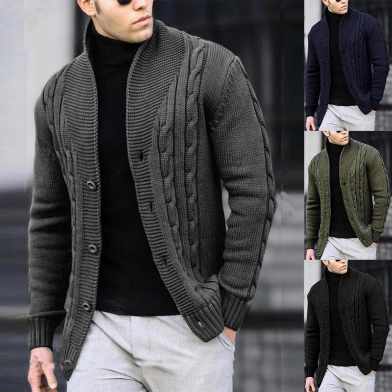 Cable Knit Shawl Collar Jacket for Men - Button Down - Image 1