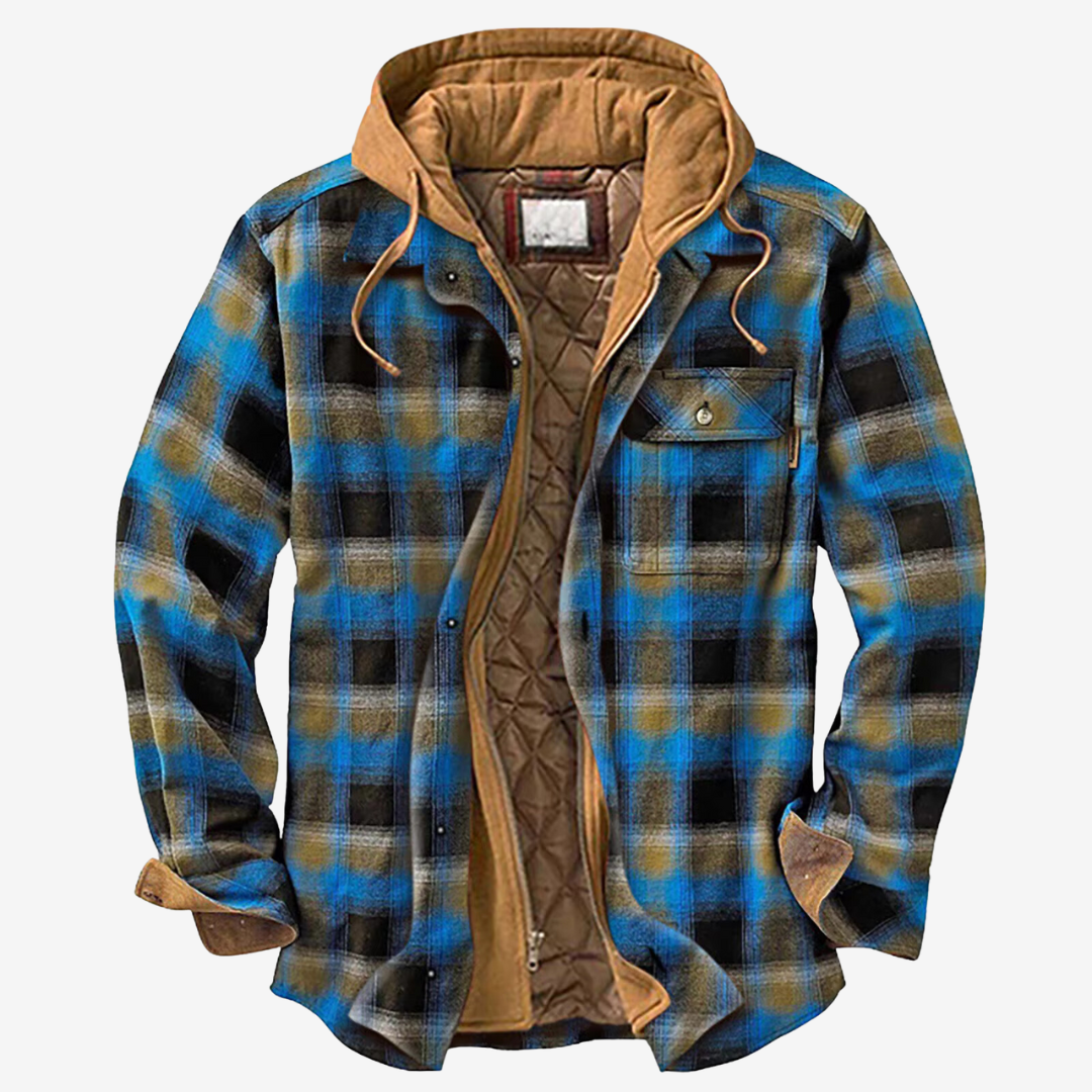 Plaid Hooded Jacket for Men - Button-Down Closure - Image 2