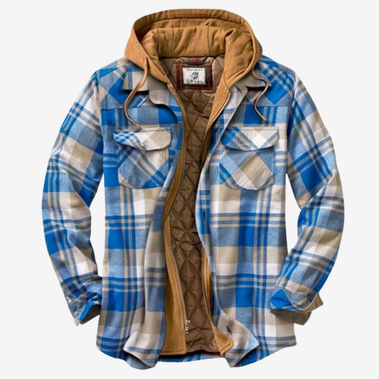 Plaid Hooded Jacket for Men - Button-Down Closure - Image 1