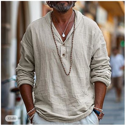 Henley Shirt for Men - Long Sleeve Casual - Image 1
