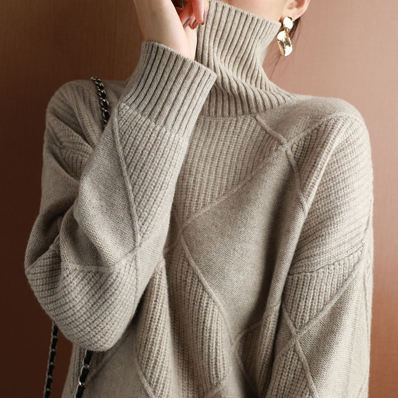 Knit Turtleneck Sweater for Women - Long Sleeve - Image 2