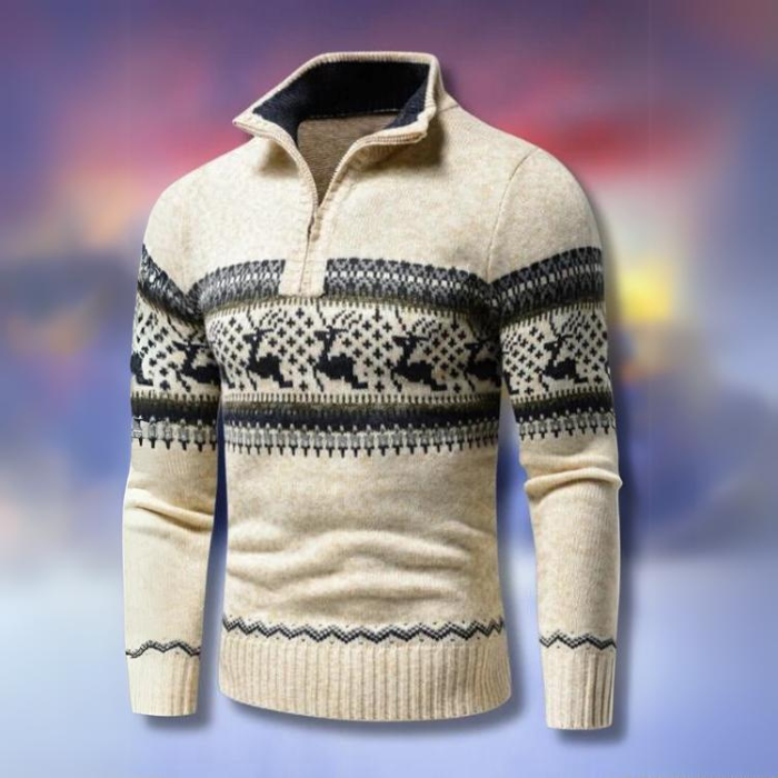 Quarter-Zip Fair Isle Sweater for Men - Stand Collar - Image 3