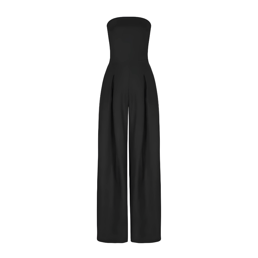 Strapless Wide Leg Jumpsuit for Women - High Waisted Pockets - Image 6