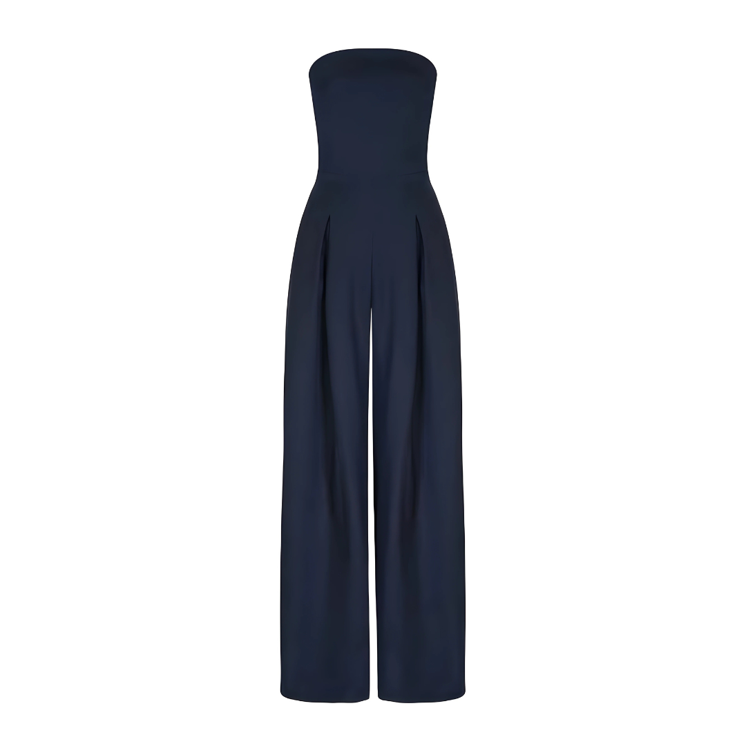 Strapless Wide Leg Jumpsuit for Women - High Waisted Pockets - Image 3