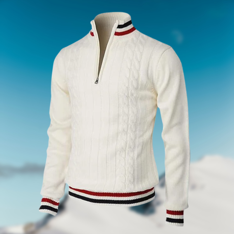 Cable Knit Quarter Zip Sweater for Men - Striped - Image 1