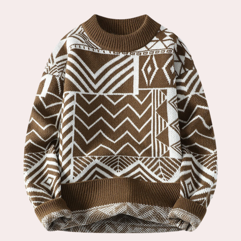 Crew Neck Sweater for Men - Geometric Print - Image 3