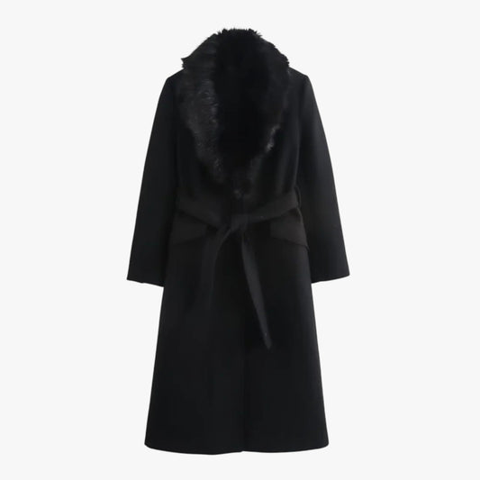 Wrap Coat for Women - Faux Fur Collar - Image 1