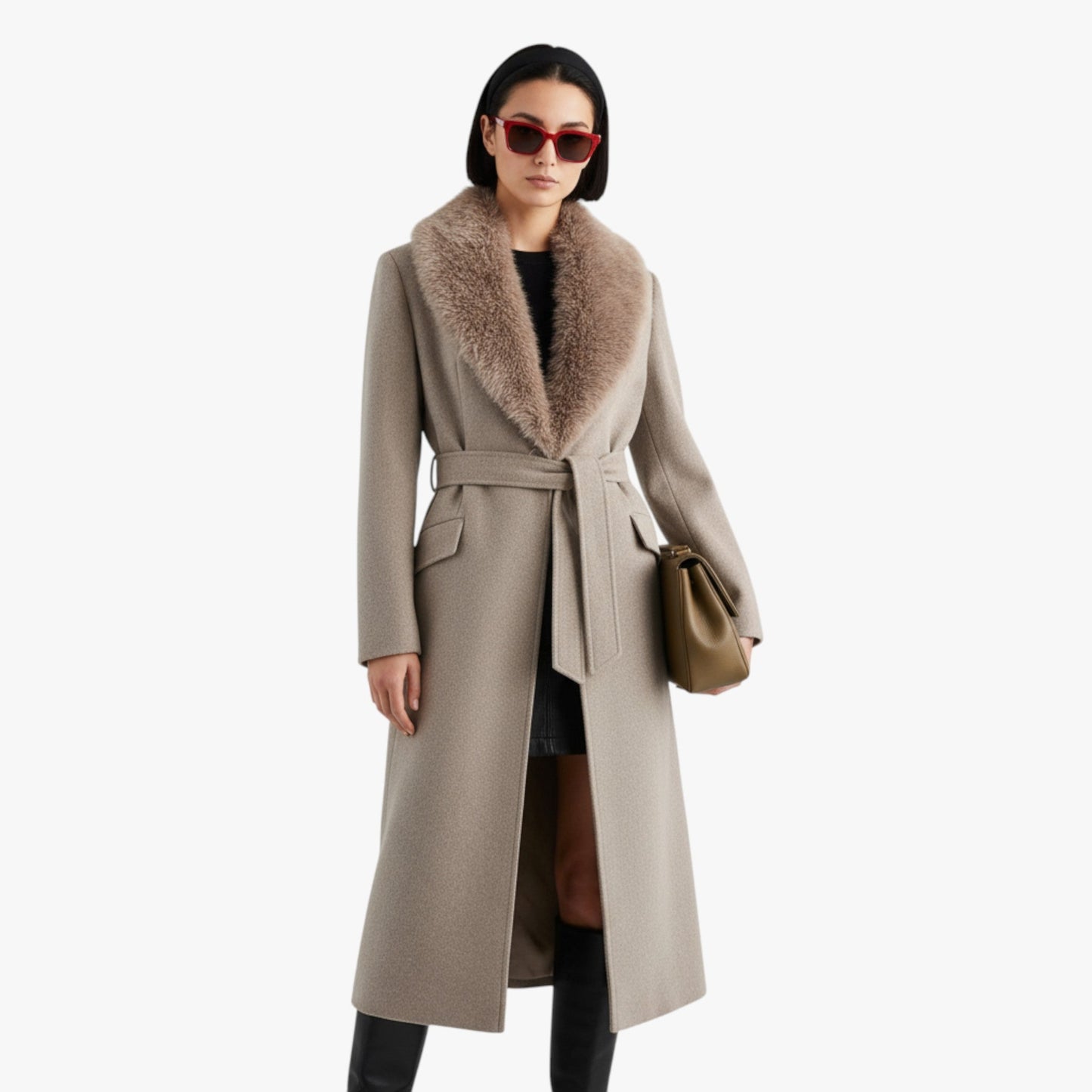 Wrap Coat for Women - Faux Fur Collar - Image 3
