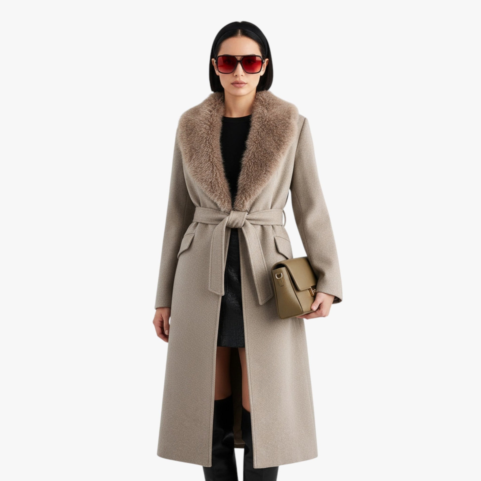 Wrap Coat for Women - Faux Fur Collar - Image 4