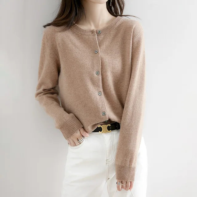 Crewneck Cardigan Sweater for Women - Button Front - Image 2