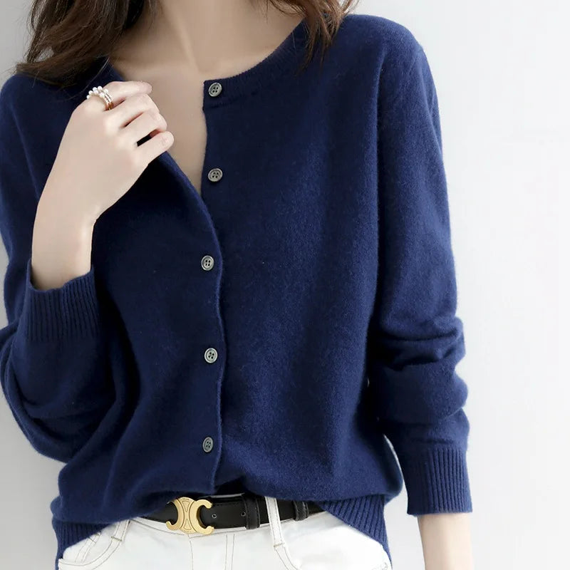 Crewneck Cardigan Sweater for Women - Button Front - Image 7