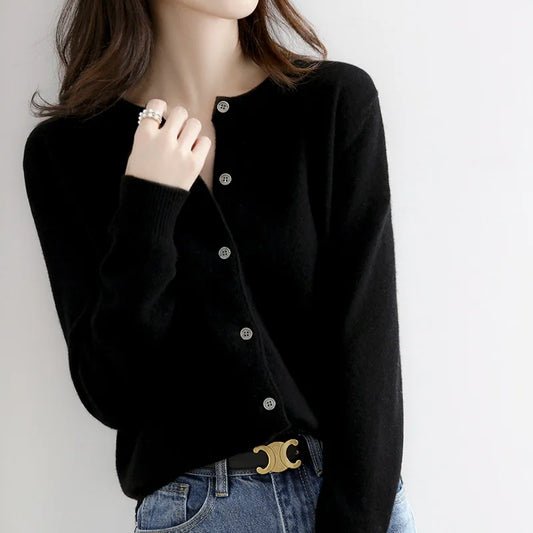 Crewneck Cardigan Sweater for Women - Button Front - Image 1
