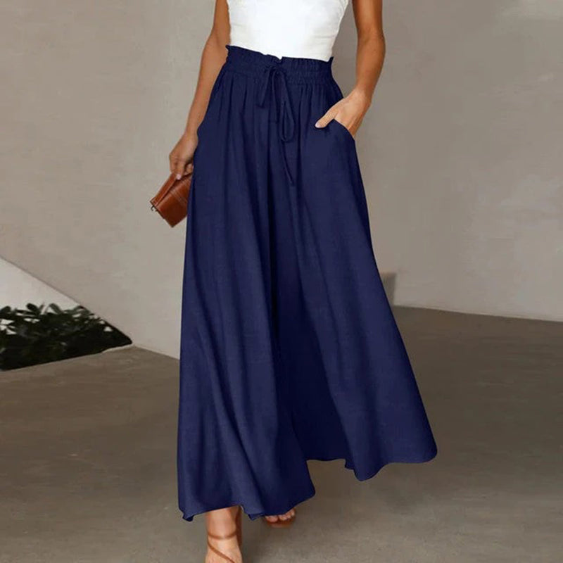 Wide Leg Palazzo Pants for women - High Waisted Drawstring Waist - Pockets Relaxed Fit - Image 1