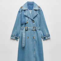 Denim Trench Coat for Women - Double-Breasted - Image 4