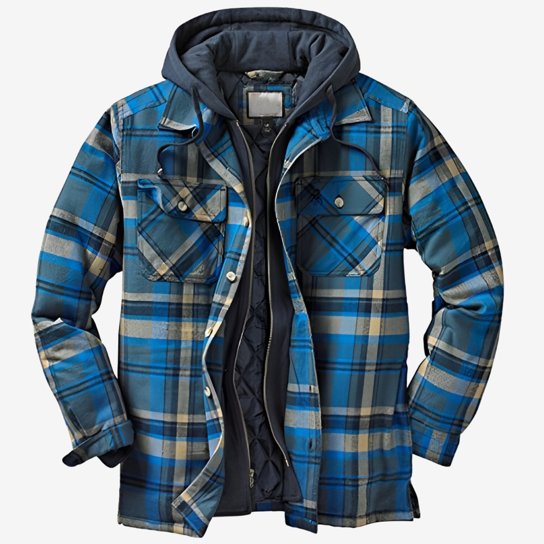 Plaid Hooded Jacket for Men - Button-Down Closure - Image 6
