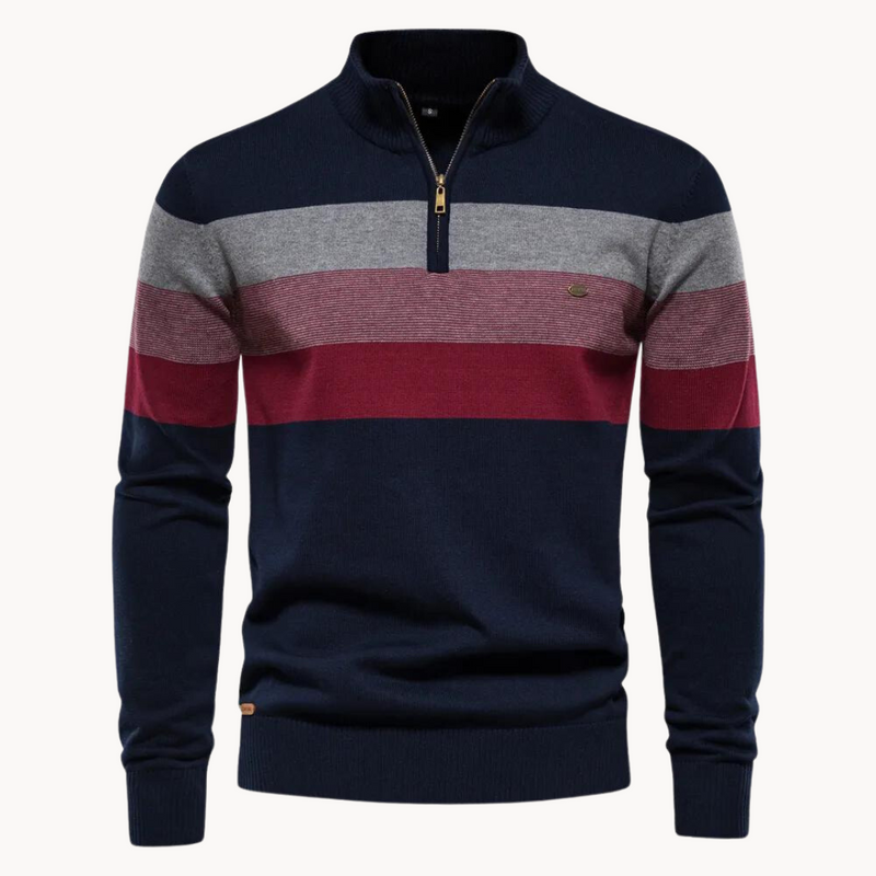 Striped Quarter-Zip Sweater for Men - Long Sleeve - Image 1