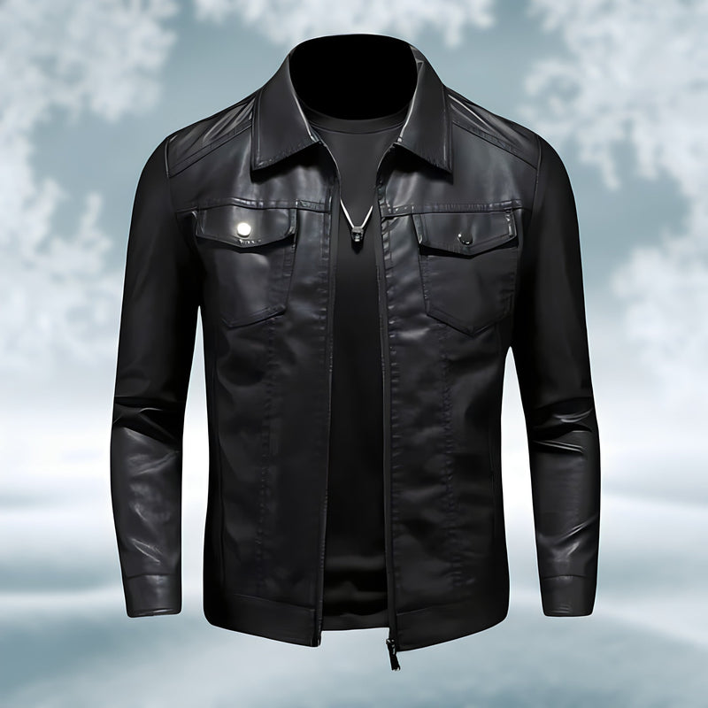 Leather Jacket for Men - Snap-flap Chest Pockets - Image 1