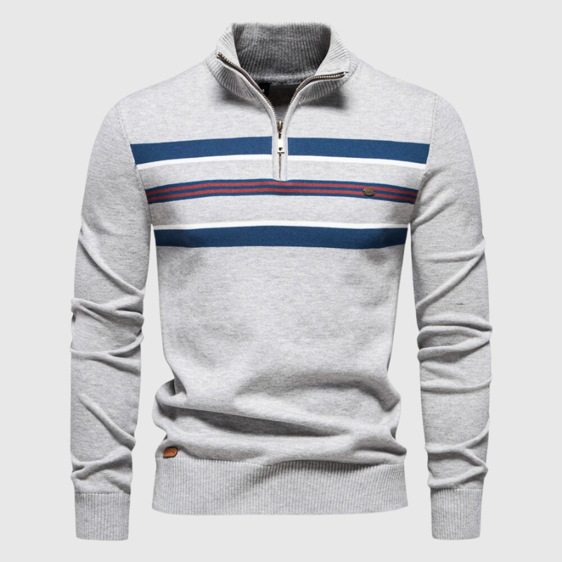 Quarter Zip Sweater for Men - Striped - Image 2