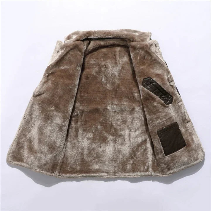 Sherpa Collar Mid-Length Coat for Men - Button Front - Image 3