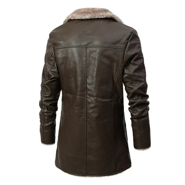 Sherpa Collar Mid-Length Coat for Men - Button Front - Image 4