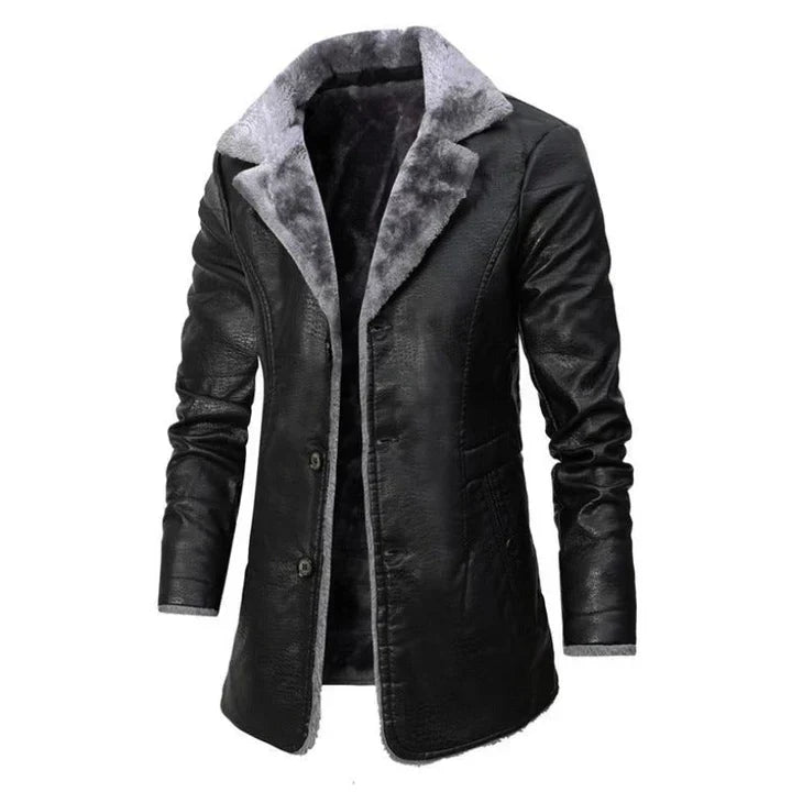 Sherpa Collar Mid-Length Coat for Men - Button Front - Image 2