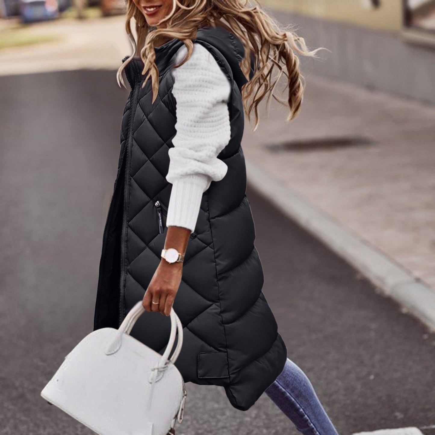 Puffer Vest Coat for Women - Hooded - Image 4