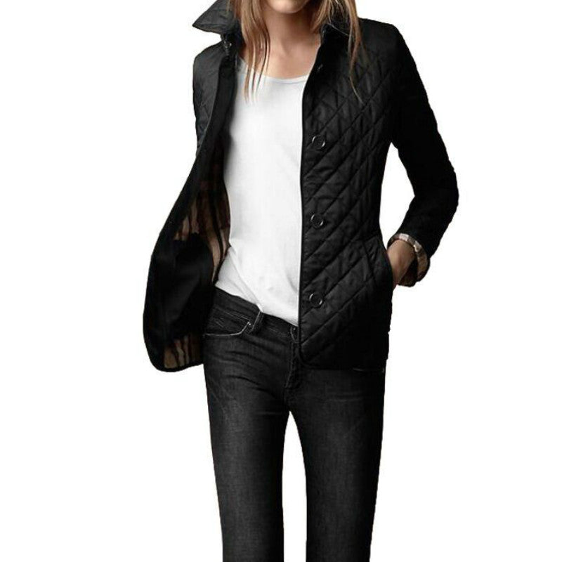 Quilted Collar Jacket for Women - Button-Down Hip Length - Image 2