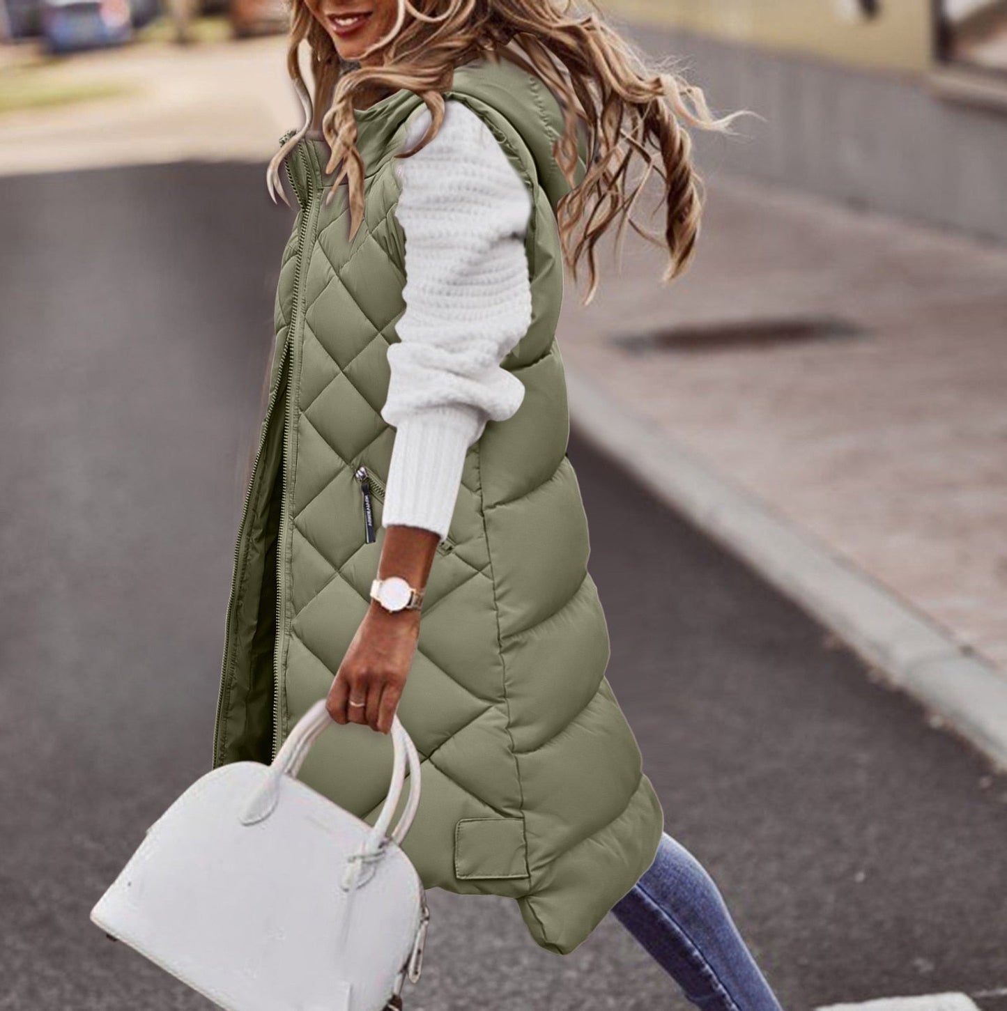 Puffer Vest Coat for Women - Hooded - Image 3